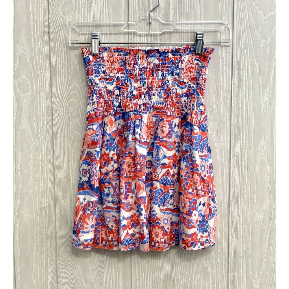 LOFT Red Blue Sleeveless Smocked Top Small NWT